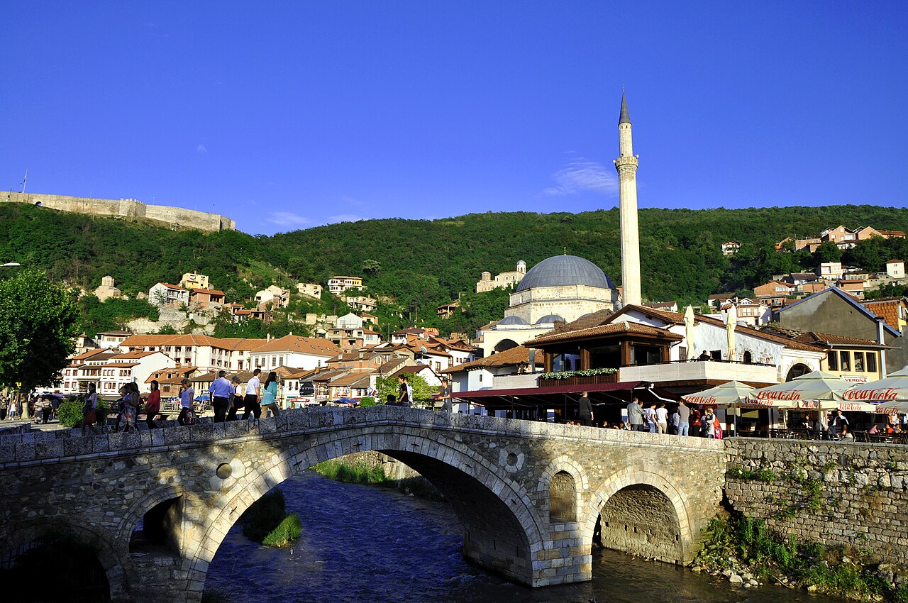 Prizren old town with the Sinan Pasha Mosque and the Stone Bridge over the Bistrica river